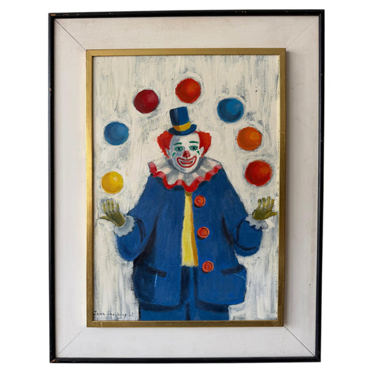 Frisman Vintage Unusual Clown Painting By Jane Shriberg 1963
