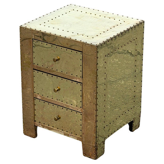 Frisman Vintage Brass-Clad Three Drawer Chest Nightstand Miniature Circa 1980s