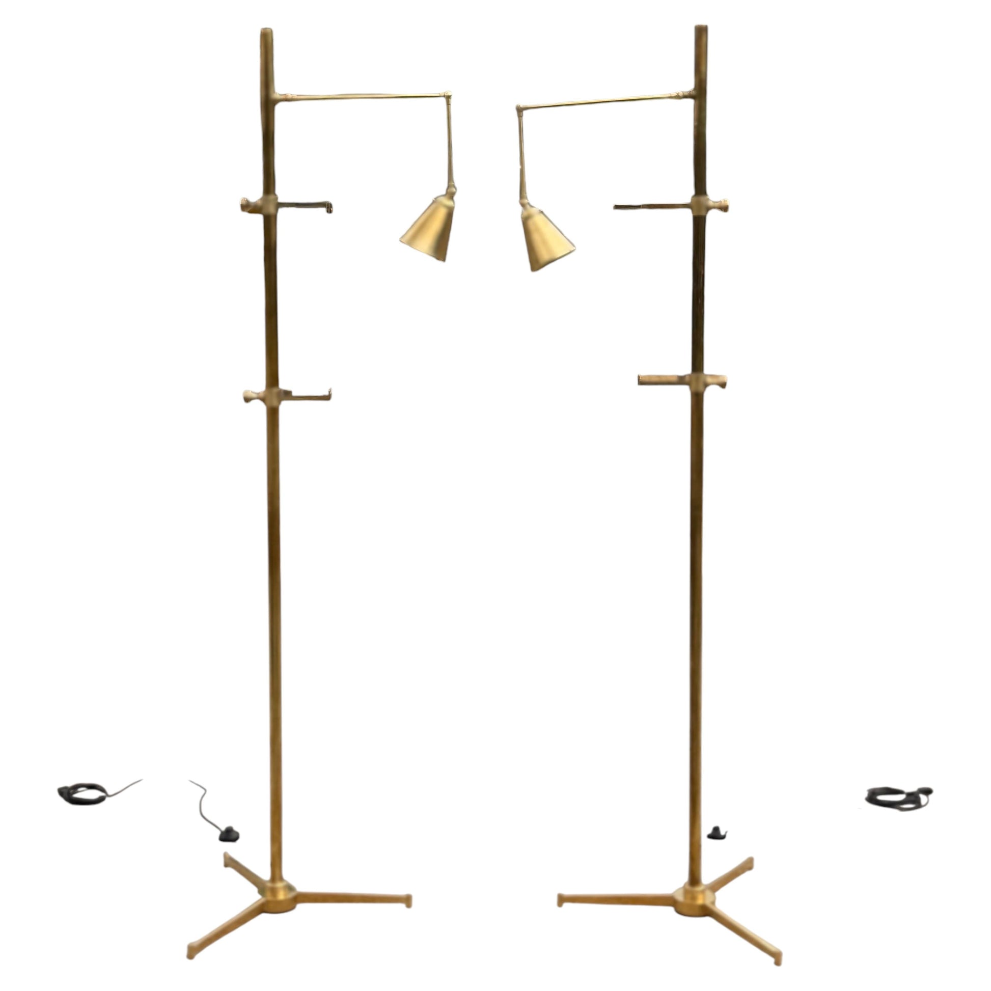 Frisman Vintage A Pair Of Arredoluce Attributed Brass Easel Lamps Polished Brass