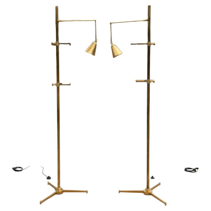 Frisman Vintage A Pair Of Arredoluce Attributed Brass Easel Lamps Polished Brass