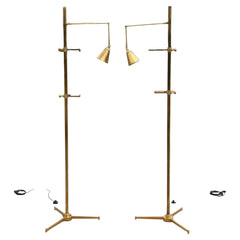 A Pair Of Arredoluce Attributed Brass Easel Lamps Polished Brass