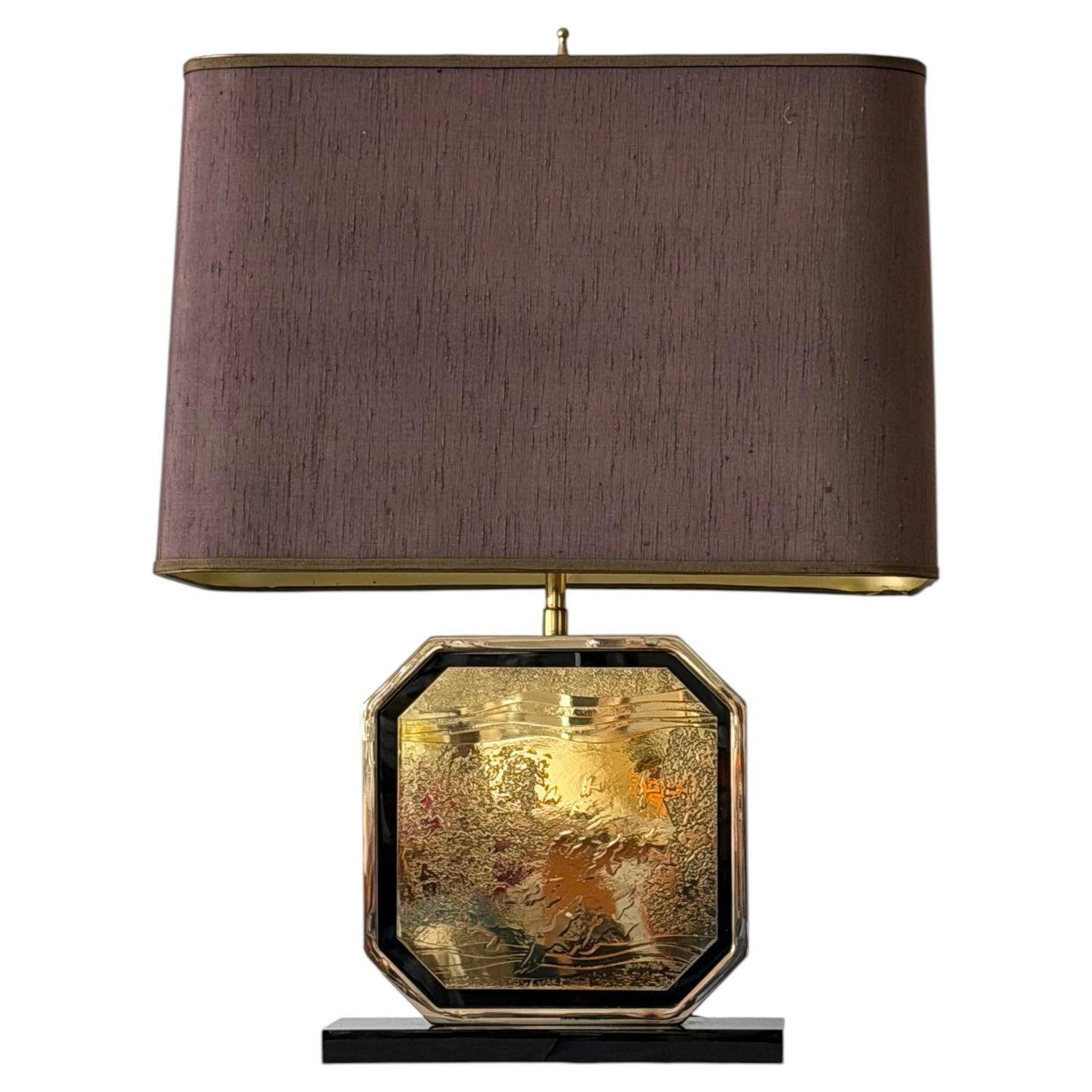Frisman Vintage Georges Mathias Signed 23-carat Gold-plated Handmade Etched Table Lamp 1970's