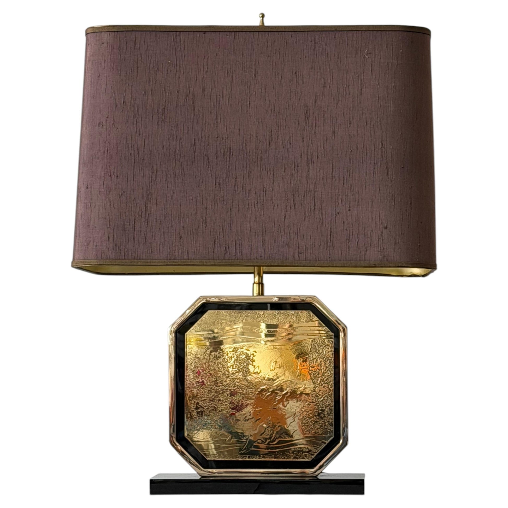 Frisman Vintage Georges Mathias Signed 23-carat Gold-plated Handmade Etched Table Lamp 1970's