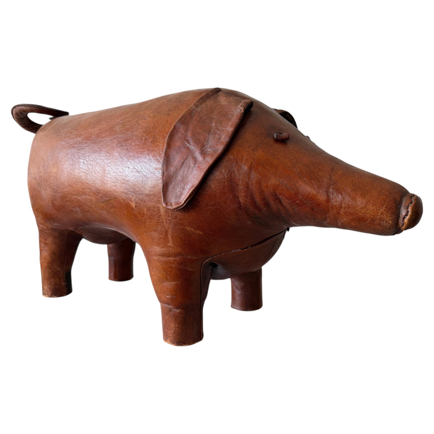 Frisman Vintage Large Vintage Leather Stool Omersa For Almazan Pig With Original Tail