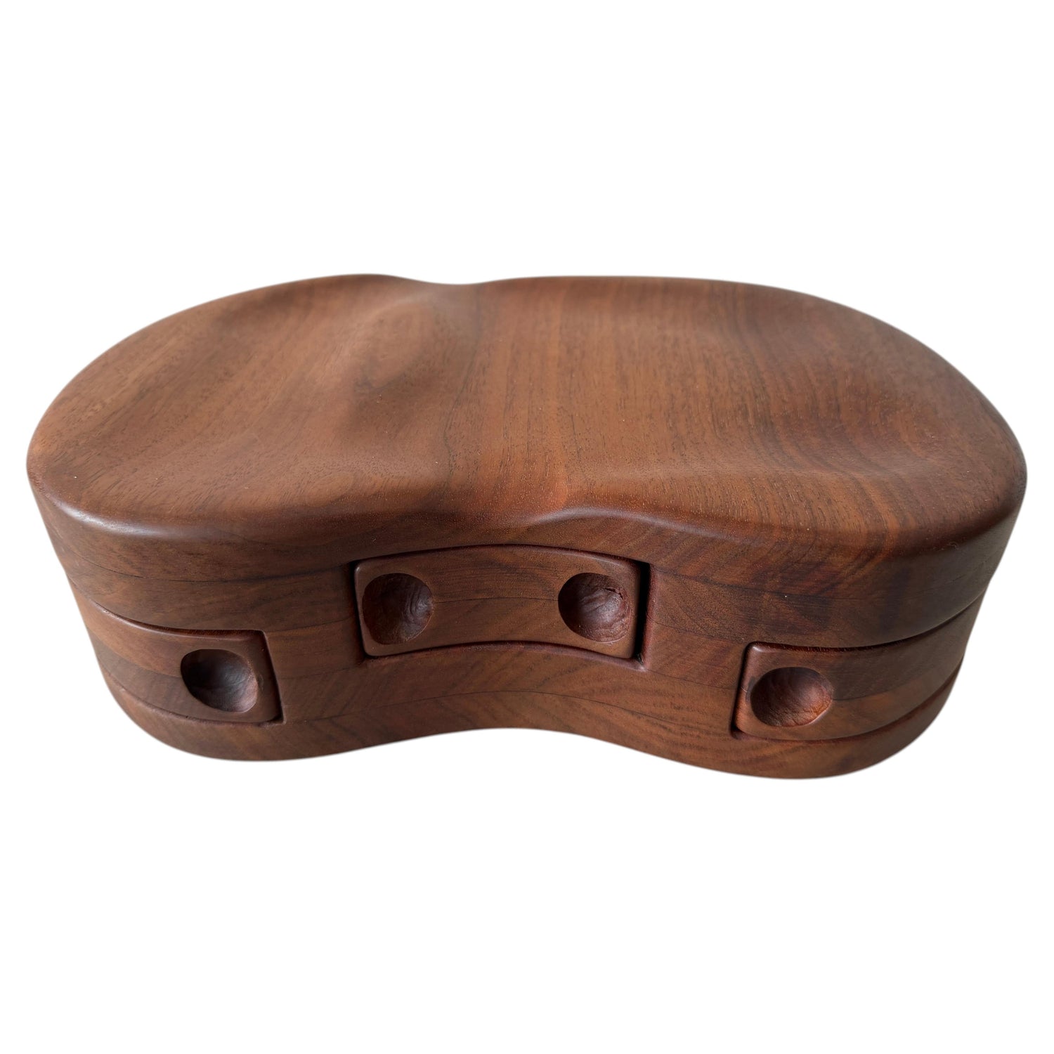 Frisman Vintage Unusual Wood Craft Jewelry Box Walnut Pull Out Drawers ca' 1970's