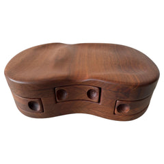 Unusual Wood Craft Jewelry Box Walnut Pull Out Drawers ca' 1970's