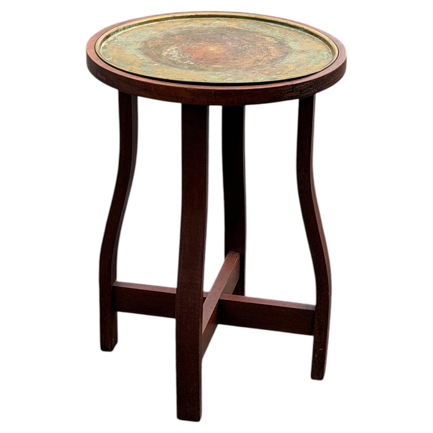 Frisman Vintage Unusual Plant Stand With Brass Top Arts And Crafts ' ca' 1910