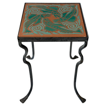 Frisman Vintage Unusual Iron Table By Kreissle Forge ca' 1940's Ceramic Top