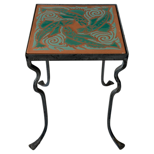 Frisman Vintage Unusual Iron Table By Kreissle Forge ca' 1940's Ceramic Top