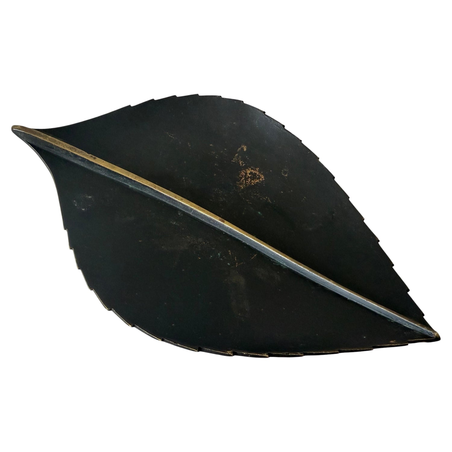 Frisman Vintage Leaf-shaped Brass Bowl With Dark Patina By Werkstätte Carl Auböck ca' 1960s