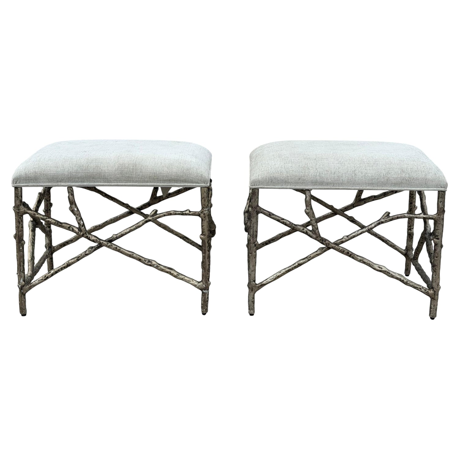 Frisman Vintage A Pair Of Aluminum Twig Upholstered Benches By Bernhardt 2017
