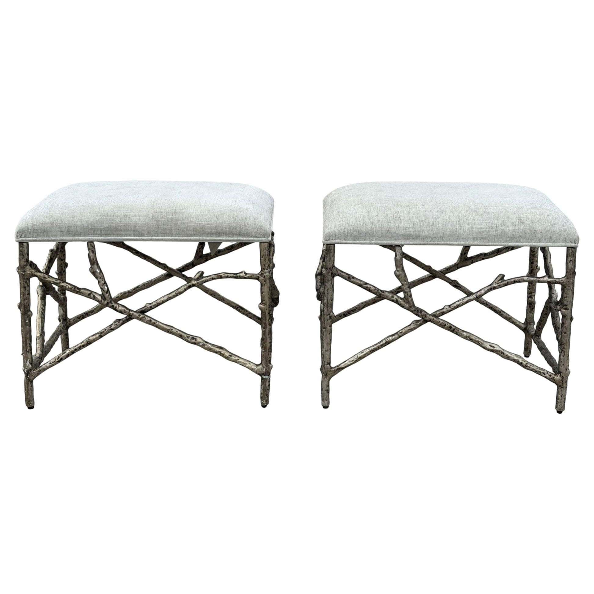 Frisman Vintage A Pair Of Aluminum Twig Upholstered Benches By Bernhardt 2017