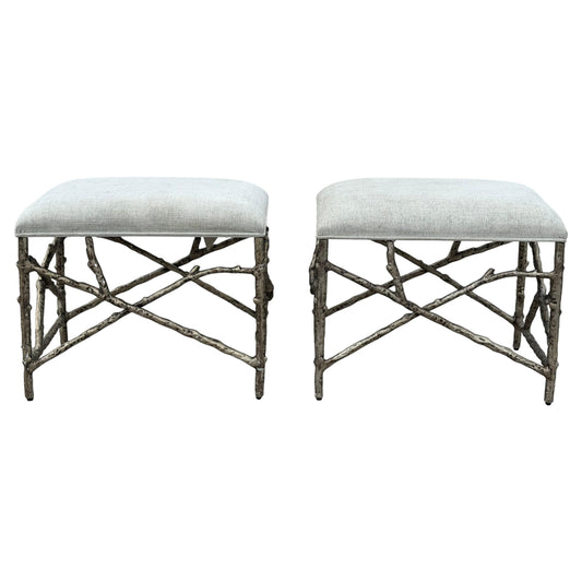 Frisman Vintage A Pair Of Aluminum Twig Upholstered Benches By Bernhardt 2017