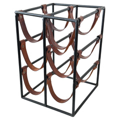 Wrought Iron and Leather Wine Rack by Arthur Umanoff ca' 1960's