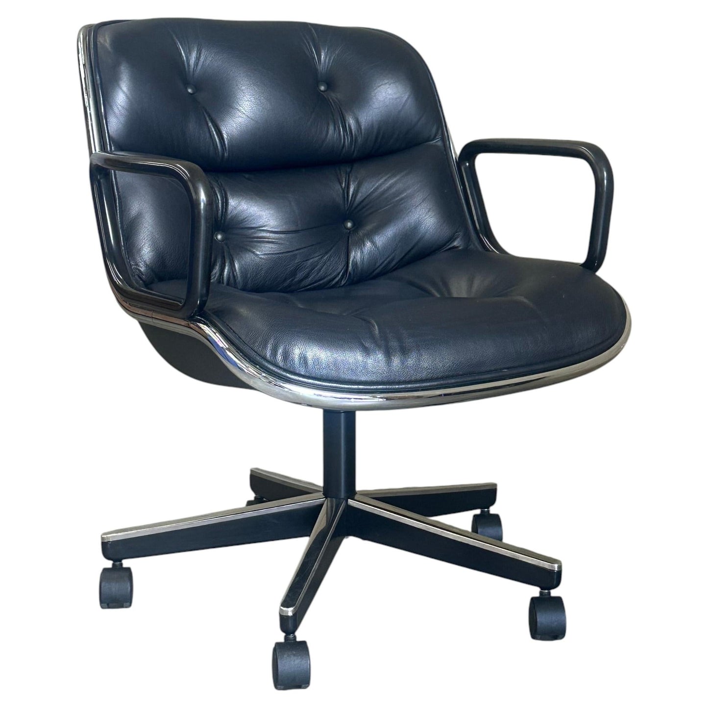 Frisman Vintage 1980s Charles Pollock for Knoll Office Desk Chair in Leather and Chrome