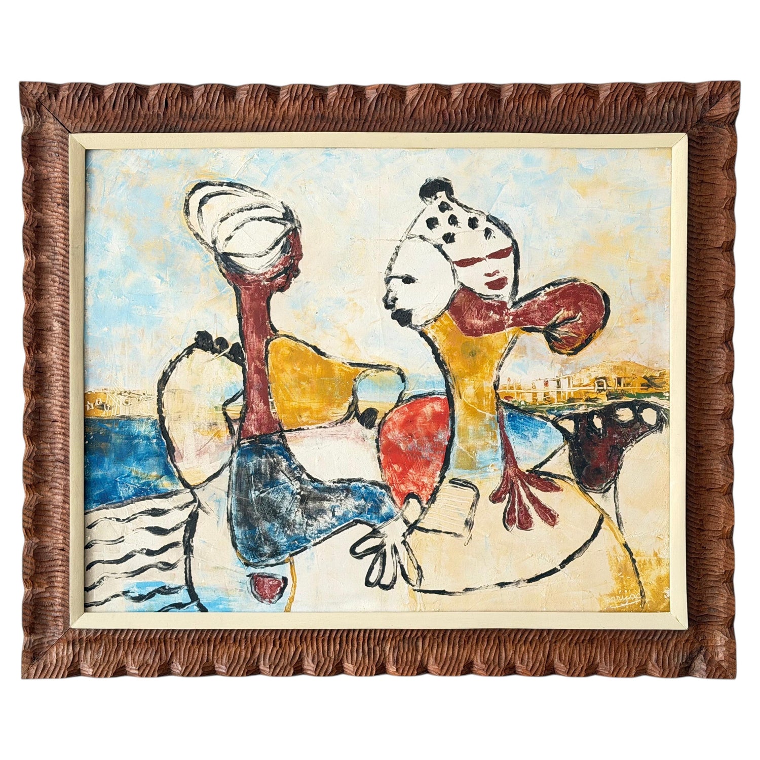 Frisman Vintage Surrealist Oil Painting By Haitian Artist Arijac ca' 1960's