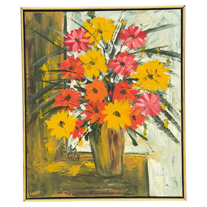 Frisman Vintage Oil Painting Expressionist ca' 1960's Flowers Mid Century
