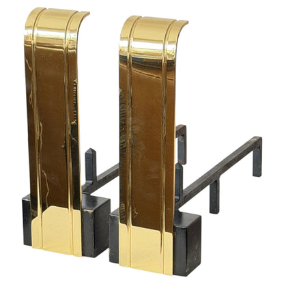 Frisman Vintage Art Deco Polished Brass Large Andirons ca' 1950's
