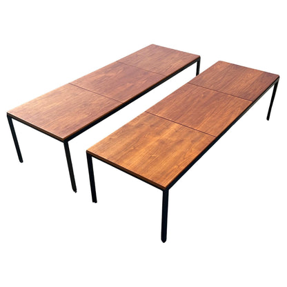 A Pair Of Florence Knoll Angle Iron Tables Or Benches In Walnut