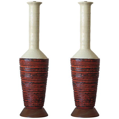 Pair of Large Scale Marcello Fantoni Ceramic Lamps