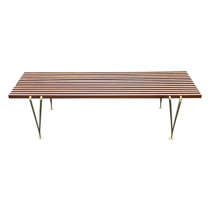 A Classic Hugh Acton Slat Bench With Solid Brass Legs ca' 1950's