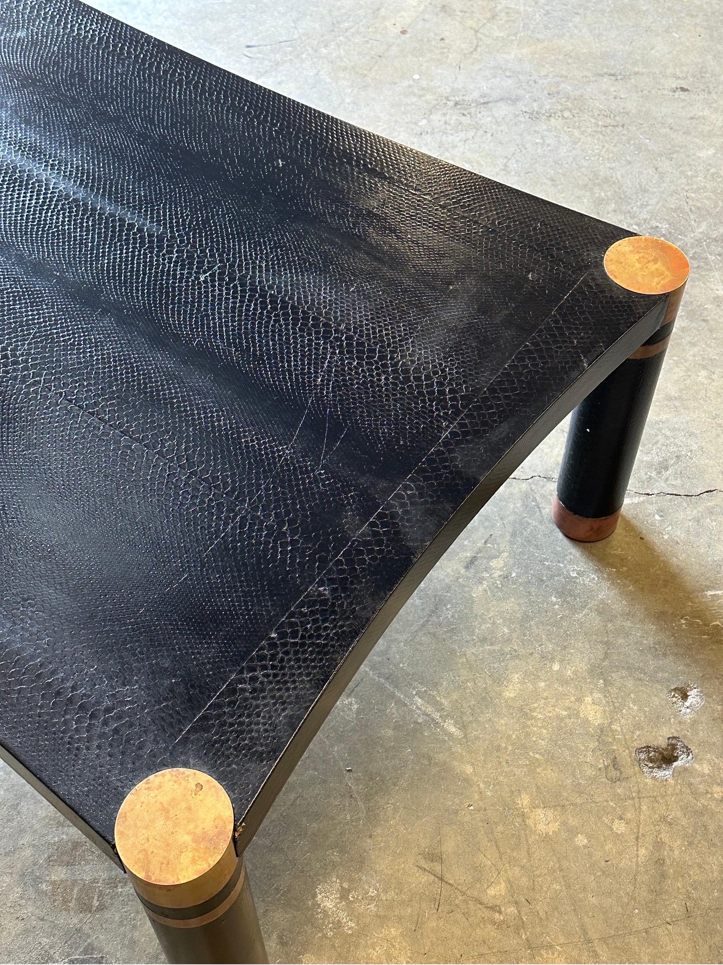 Karl Springer Exotic Leather and Patinated Brass Coffee Table