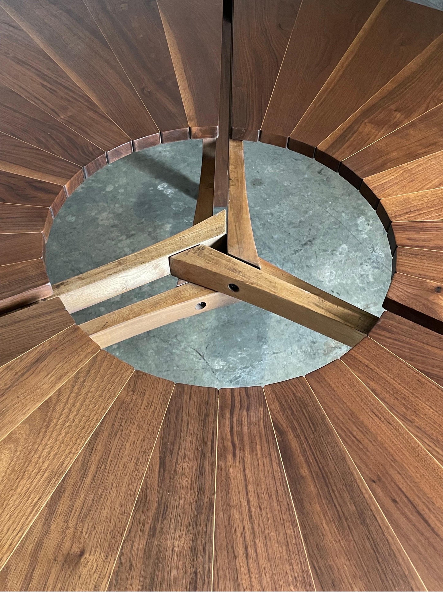 Studiocraft Round Petal Dining Table in Walnut and Maple, Charles Faucher 1975