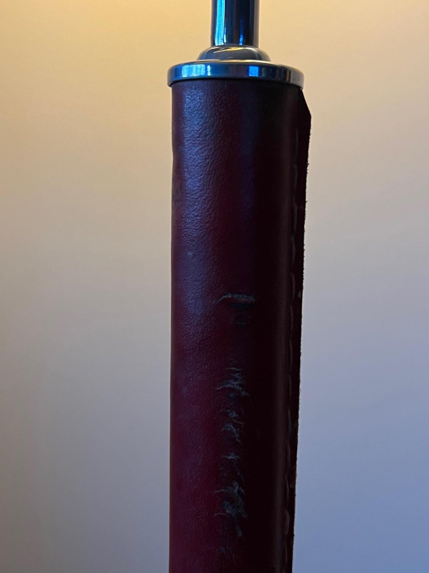 Elegant Desk Lamp in Red Leather and Parchment Shade