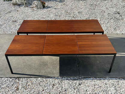 A Pair Of Florence Knoll Angle Iron Tables Or Benches In Walnut