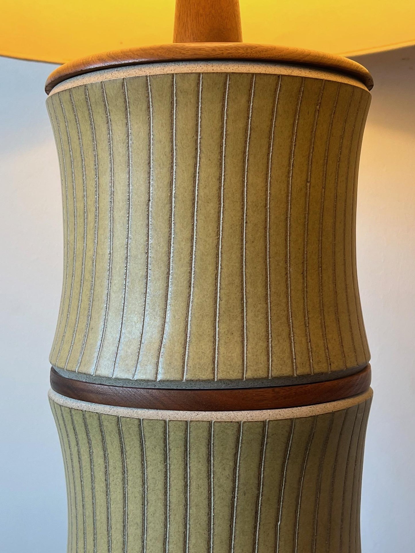 A Large Scale Martz Stoneware And Walnut Lamp