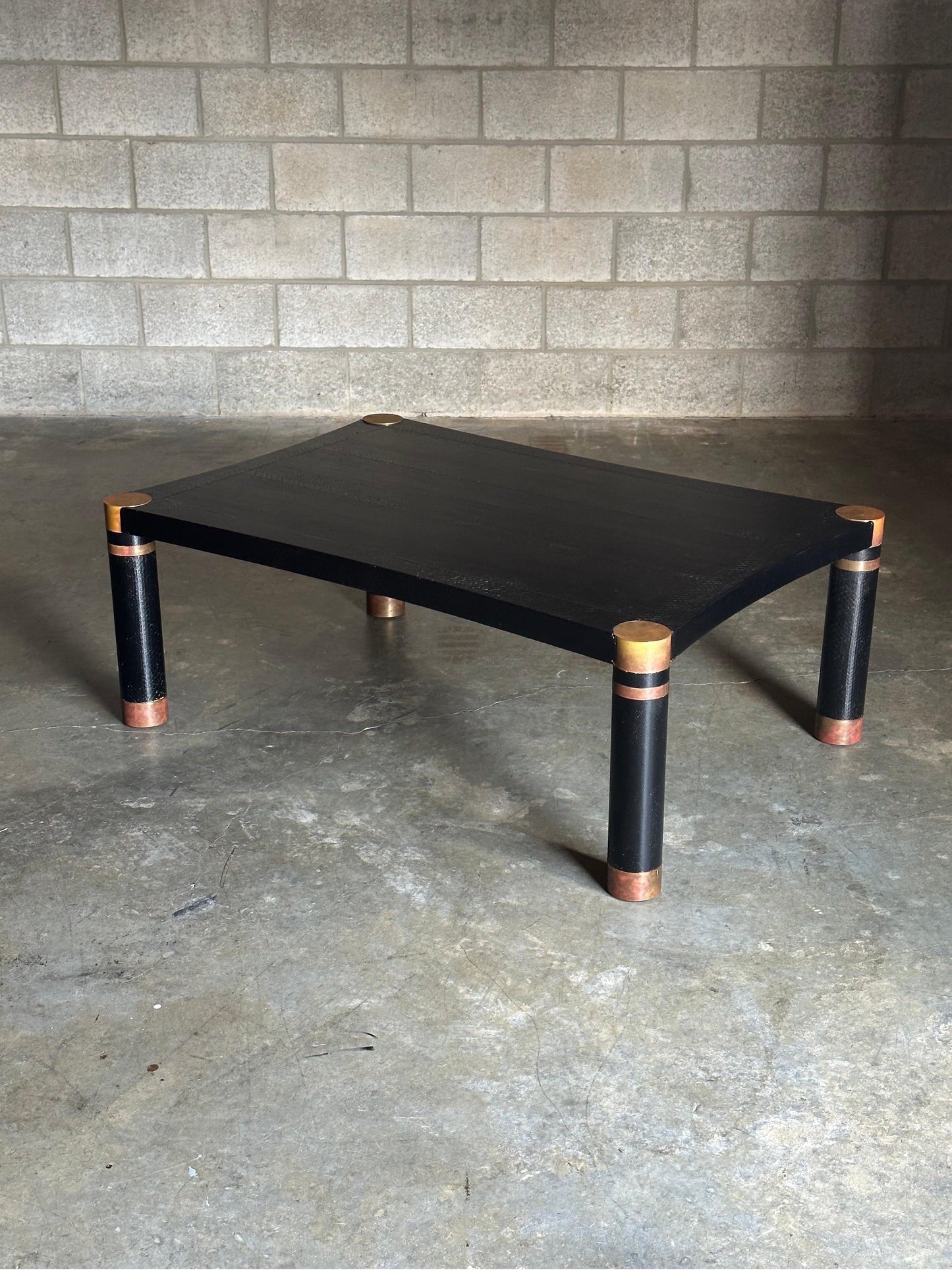 Karl Springer Exotic Leather and Patinated Brass Coffee Table