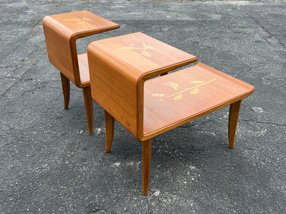 A Pair Of Unusual Italian Side Tables With Inlay Ca' 1940's