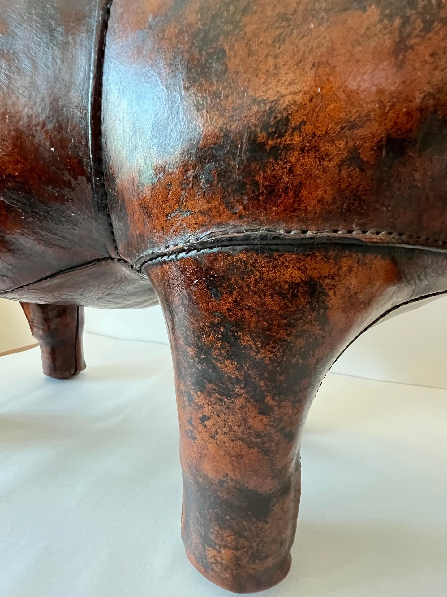 Vintage Leather Rhino Footstool by Abercrombie & Fitch, 1950s