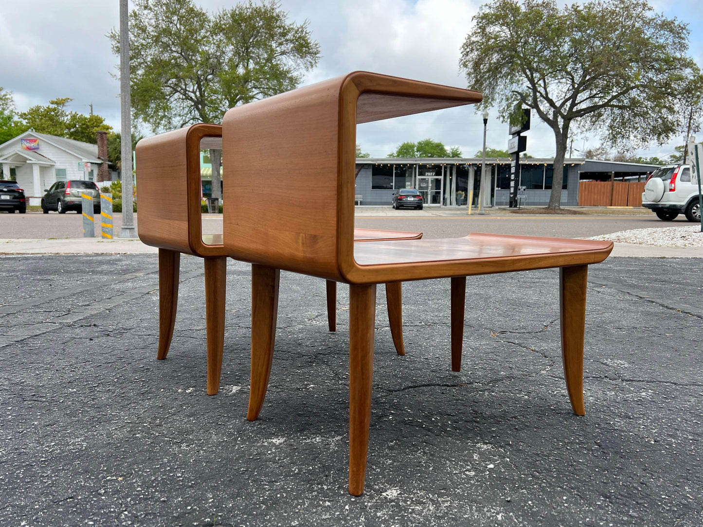 A Pair Of Unusual Italian Side Tables With Inlay Ca' 1940's