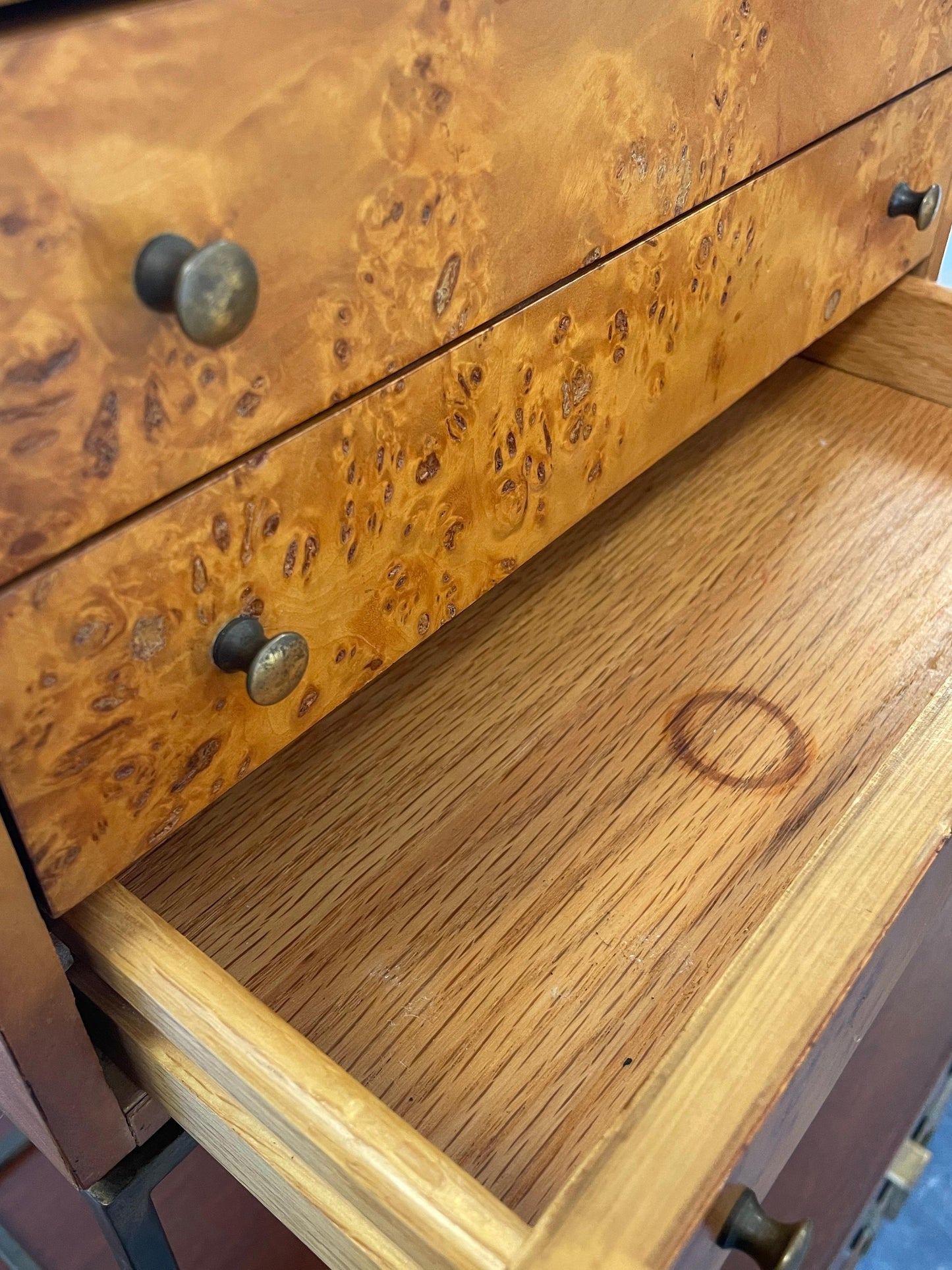 Petite Jewelry Chest in Bronze and Burl, Style of Milo Baughman