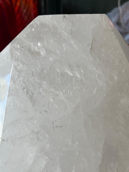 Massive Natural White Rock Crystal Obelisk Healing