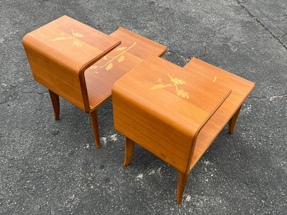 A Pair Of Unusual Italian Side Tables With Inlay Ca' 1940's