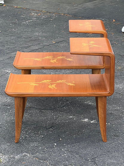 A Pair Of Unusual Italian Side Tables With Inlay Ca' 1940's