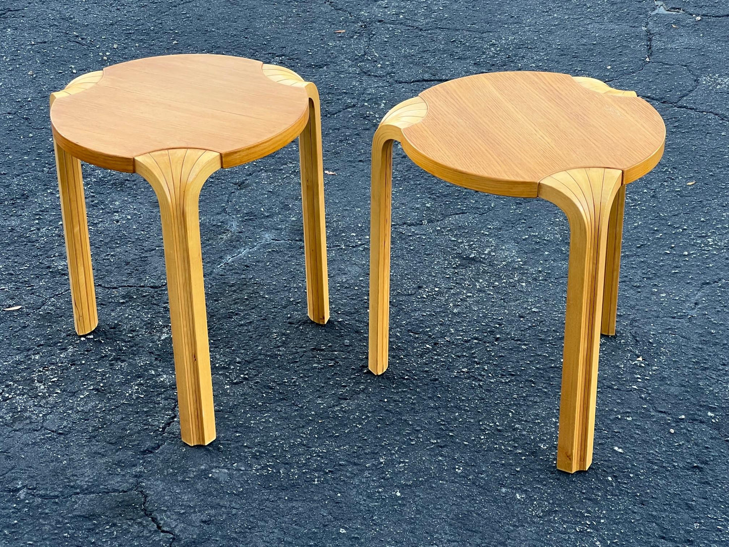 A Pair Of Vintage Alvar Aalto Fan Leg Stools ca' 1970'sq