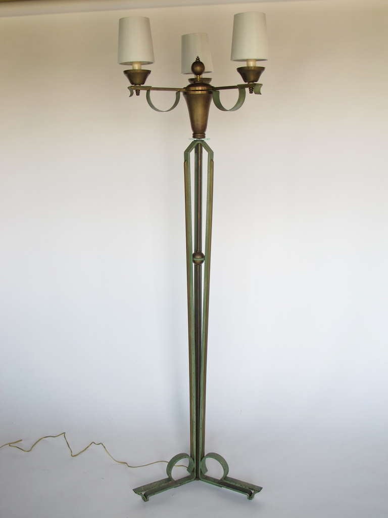 Elegant Floor Lamp by Arlus in Wrought Iron and Brass