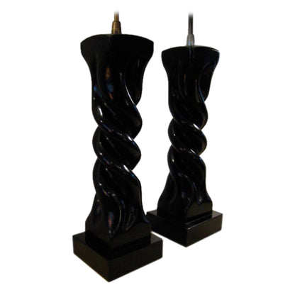 Pair of Table Lamps by Heifetz in Black Lacquer