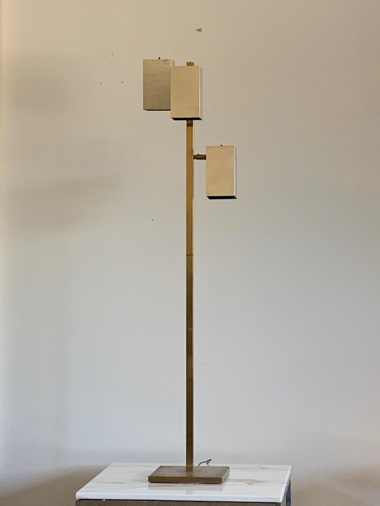 Koch & Lowy Brass Floor Lamp with Articulated Cube Shades