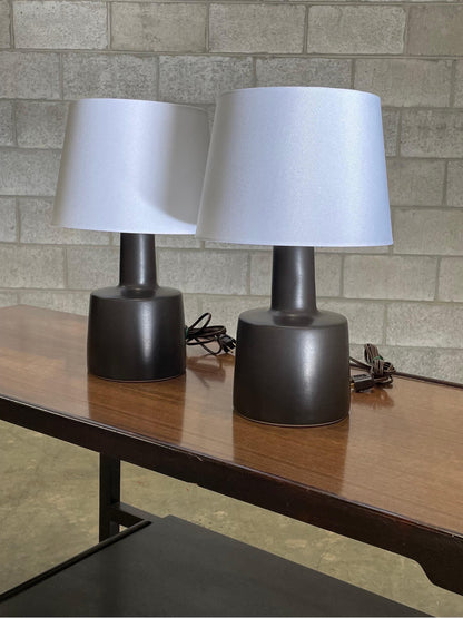 Jane and Gordon Martz Lamps, Minimalist Black Matte Ceramic