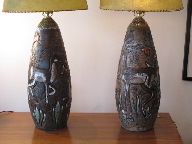 A Pair of Massive Ceramic Lamps By Petrusson, 1975