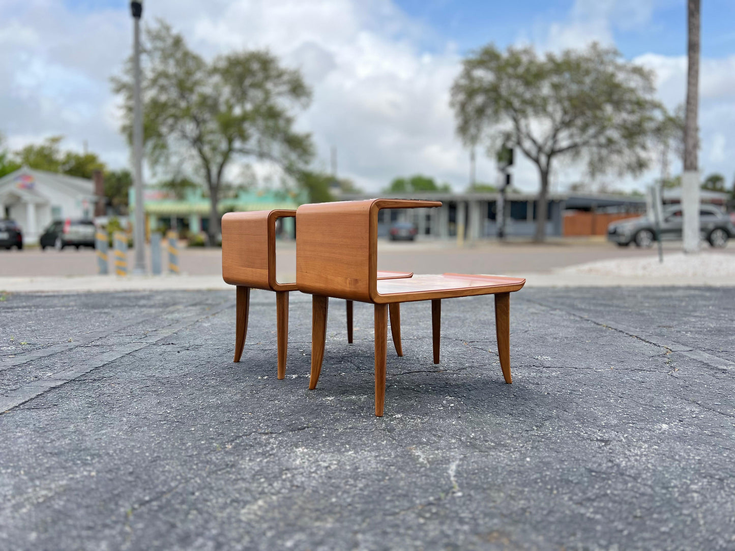 A Pair Of Unusual Italian Side Tables With Inlay Ca' 1940's