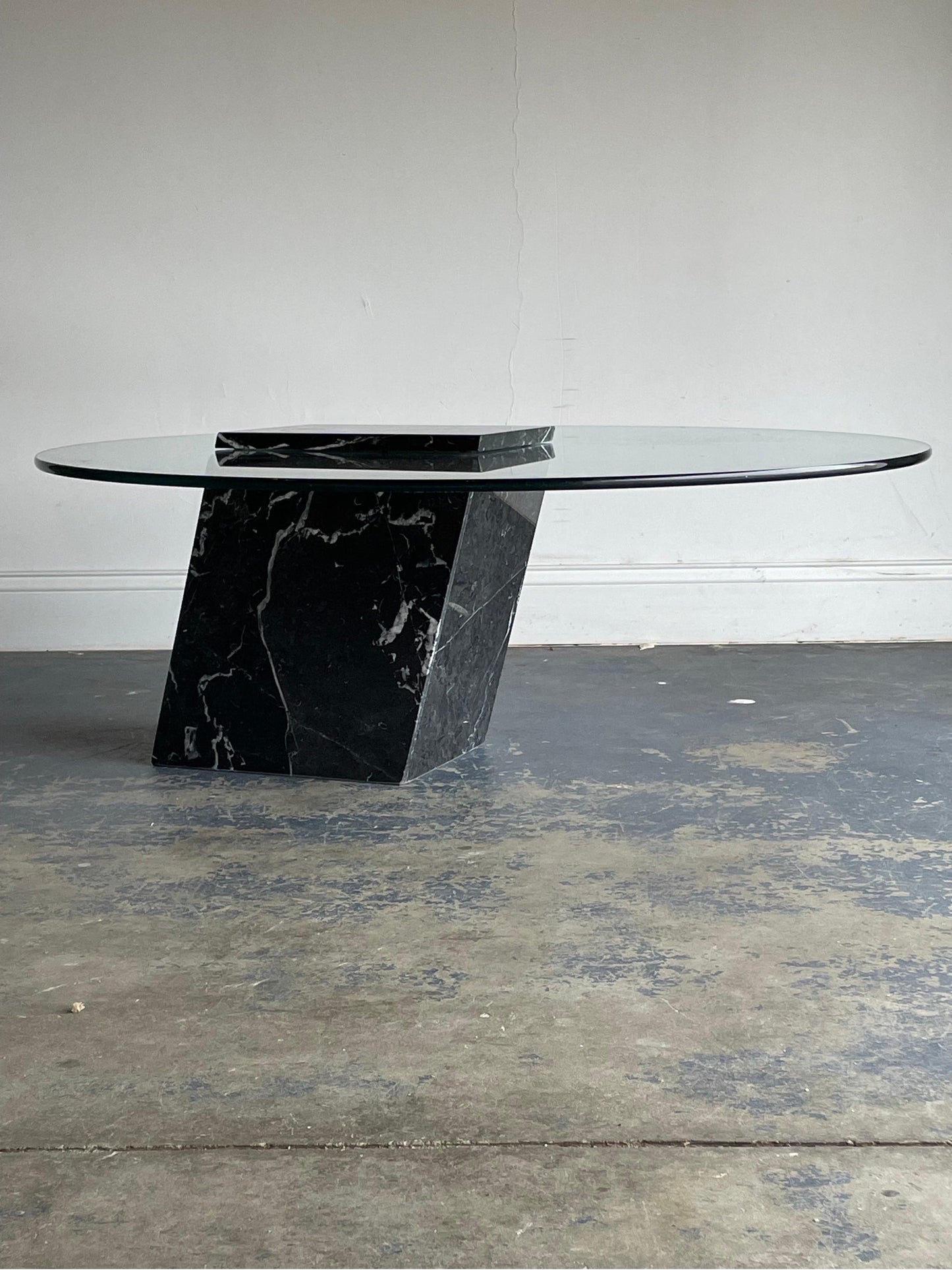 Postmodern Black Marble and Glass Cantilvered Coffee Table