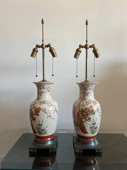 Pair of Japanese Hand Painted Lamps