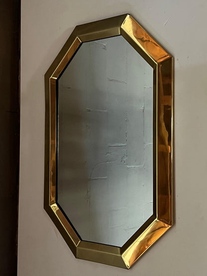 Unusual Polished Brass Octagon Mirror ca' 1970's