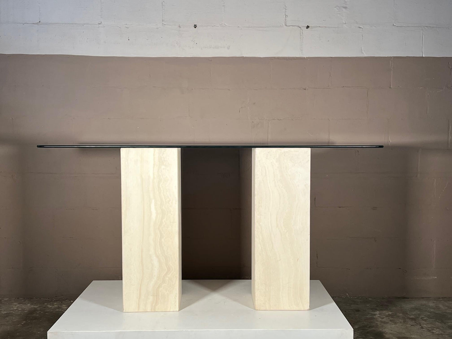 Travertine and Glass Console Table