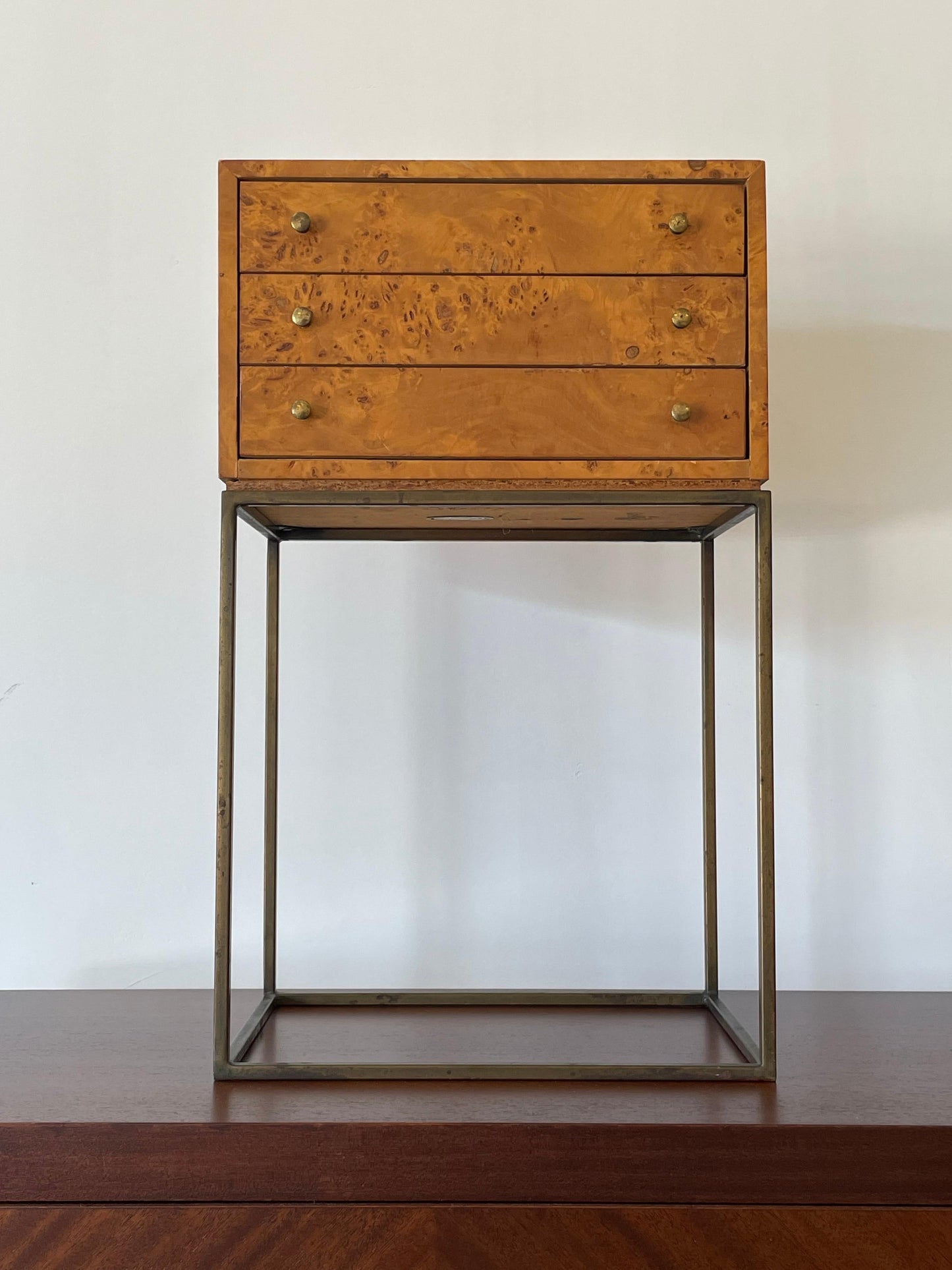 Petite Jewelry Chest in Bronze and Burl, Style of Milo Baughman